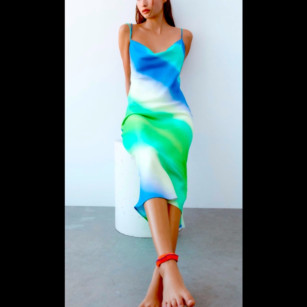 🍄ZARA WOMAN NWT SS22ONLY ONE TIE-DYE SATIN EFFECT DRESS 🍄8342/352